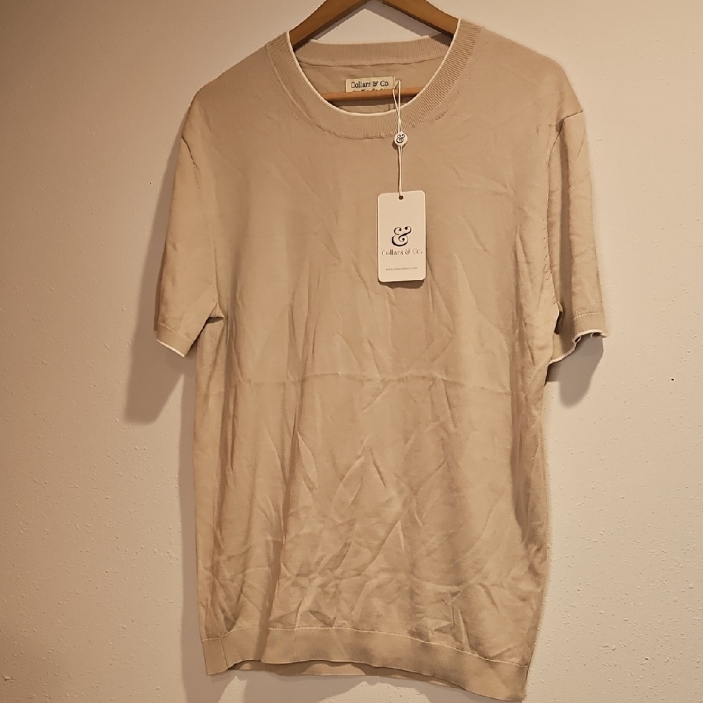 Collars & Co.Men's Wool Blend Soft Cream Short Sleeve Knit Shirt Sz. XL
